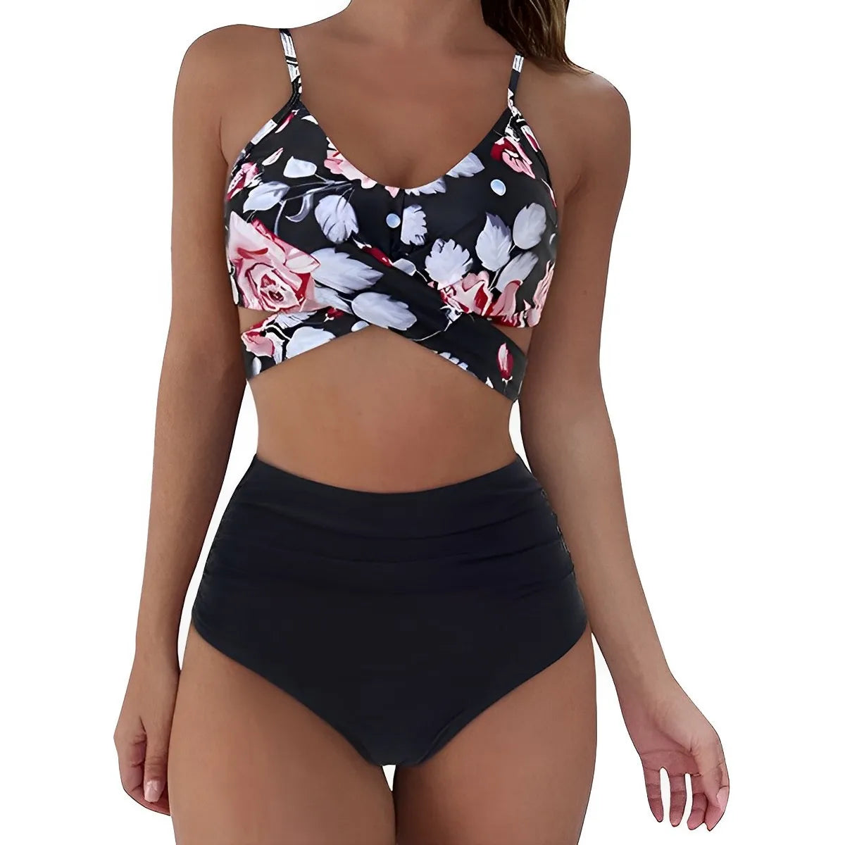 Women's High Waisted Bikini Sets Sporty Two Piece Swimsuits Color Block Cheeky High Cut Bathing Suits