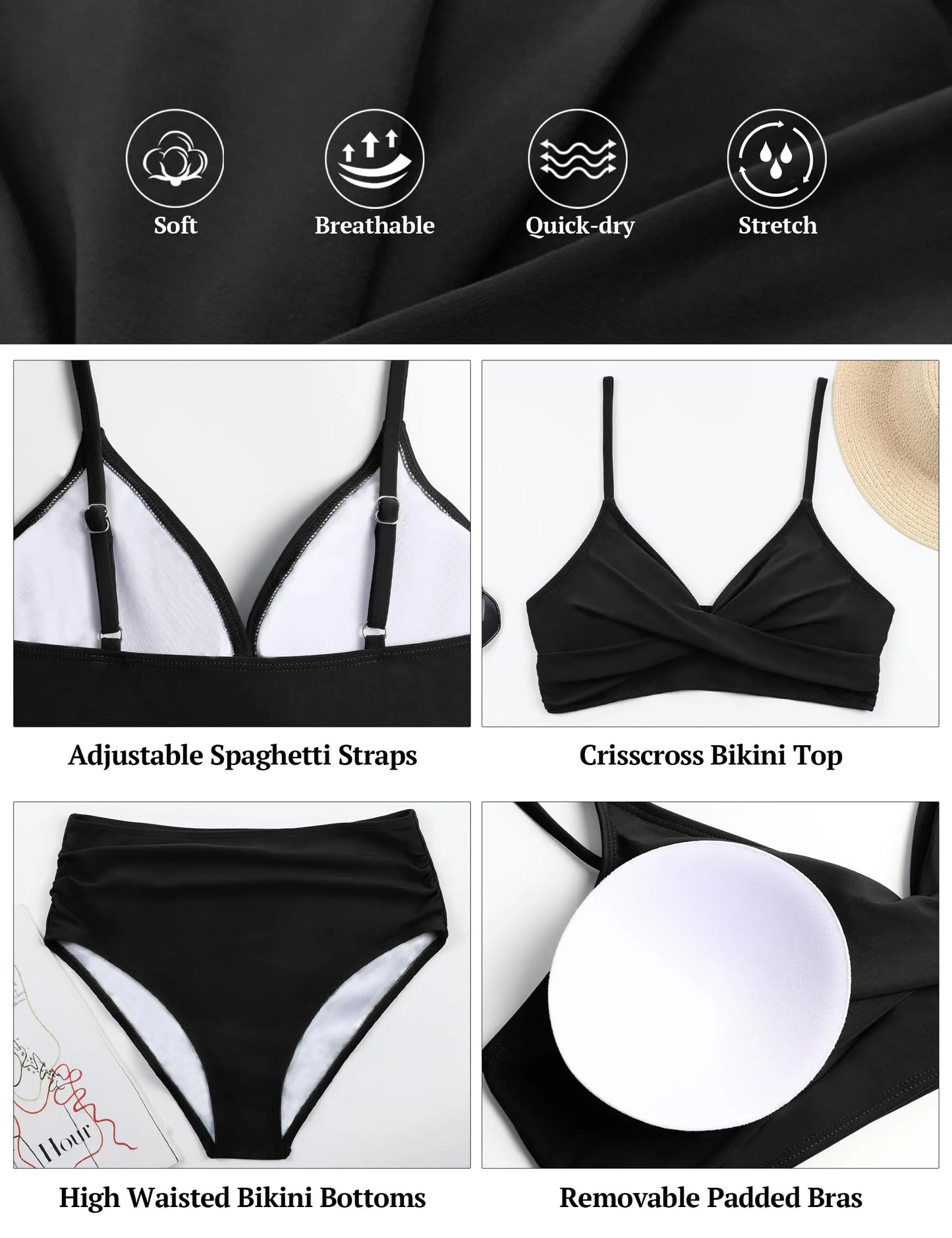 Women's High Waisted Bikini Sets Two Piece Swimsuit Tummy Control Bathing Suit V Neck Swimwear 2025 Swim Suit