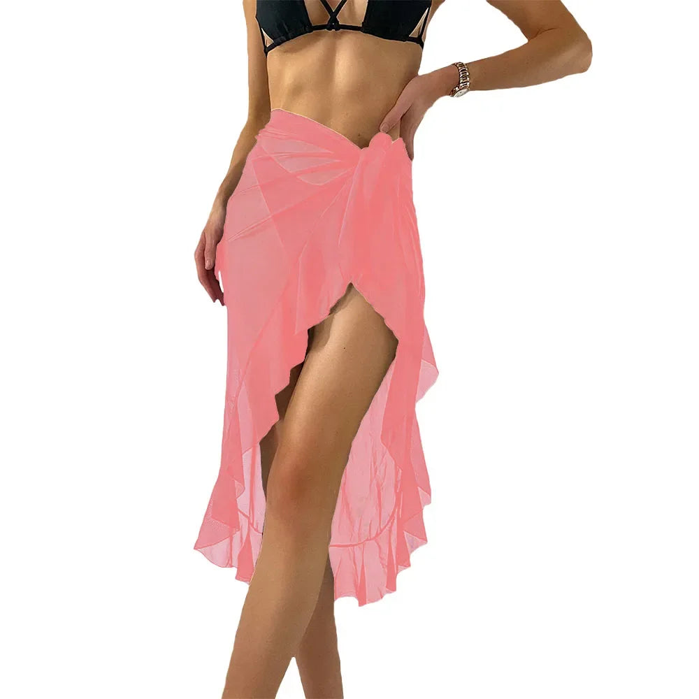 Summer Long&Short Ruffle Sarong Coverups for Women Bathing Suit Wrap Swimsuit Skirt Beach Bikini Cover Up Swimwear