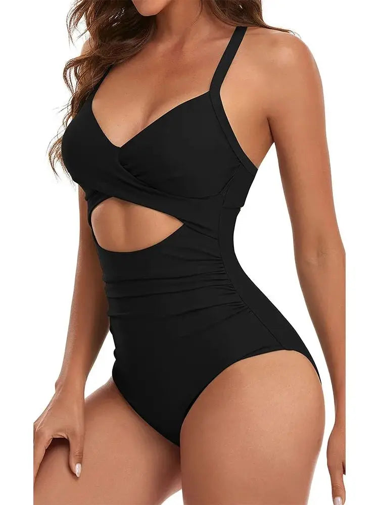 Women's One Piece Swimsuits Tummy Control Cutout High Waisted Bathing Suit Wrap Tie Back 1 Piece Swimsuit