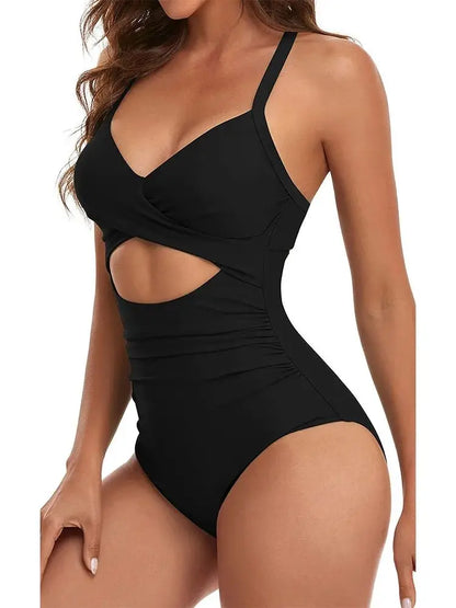 Women's One Piece Swimsuits Tummy Control Cutout High Waisted Bathing Suit Wrap Tie Back 1 Piece Swimsuit