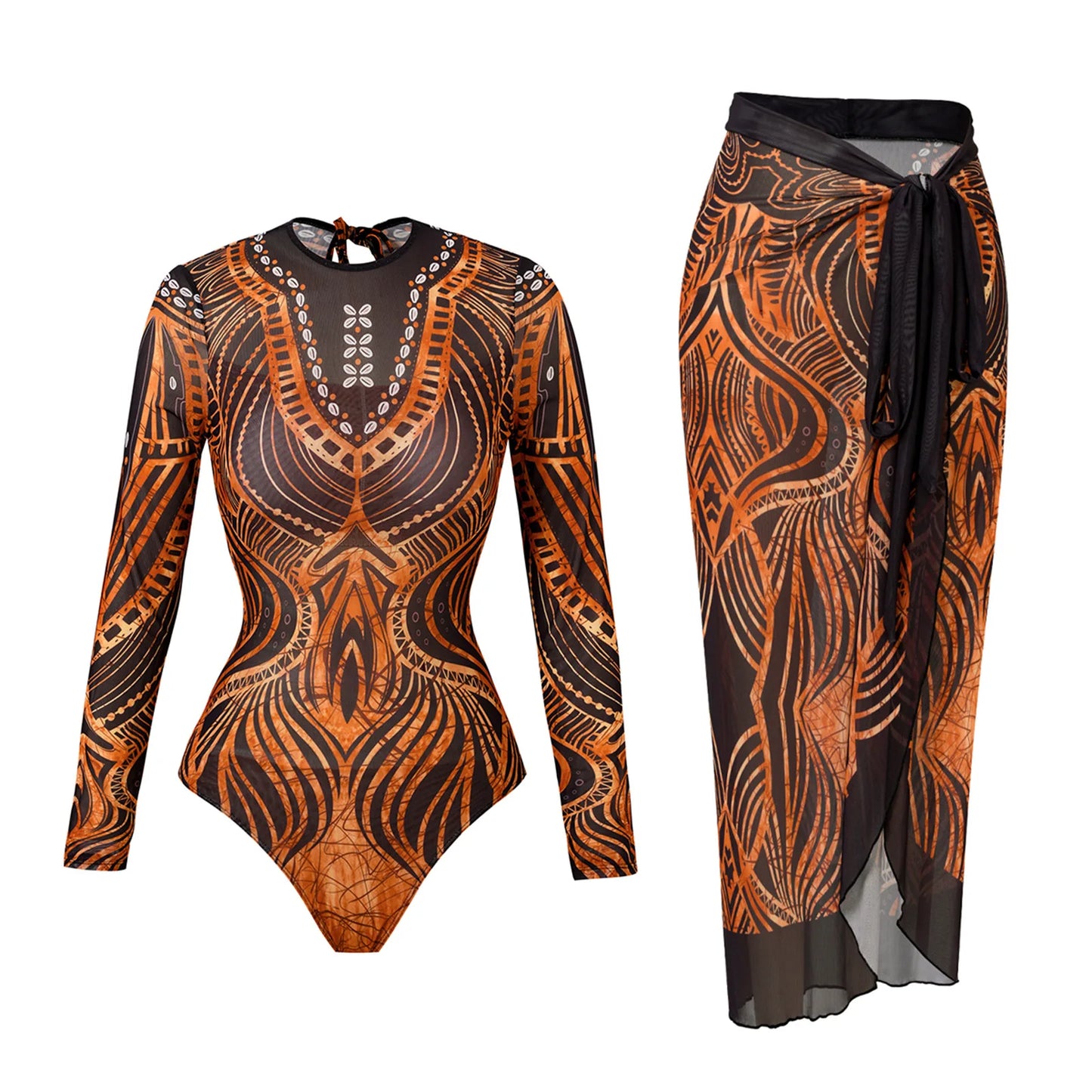 Bikini Bodysuit Swimwear Women With Skirt Bathing Suit Summer New Ruffle Splice Print Beachwear Holiday Bikini Cover Ups Outfits