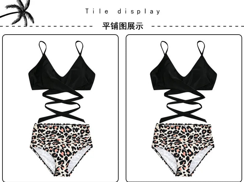 Women's High Waisted Bikini Sets Sporty Two Piece Swimsuits Color Block Cheeky High Cut Bathing Suits