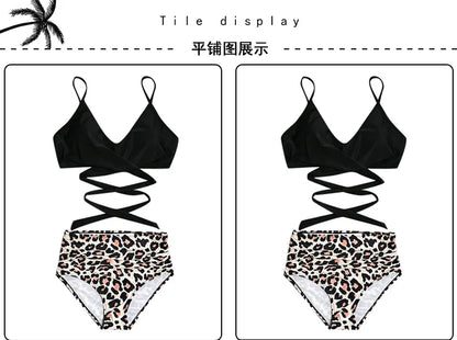 Women's High Waisted Bikini Sets Sporty Two Piece Swimsuits Color Block Cheeky High Cut Bathing Suits