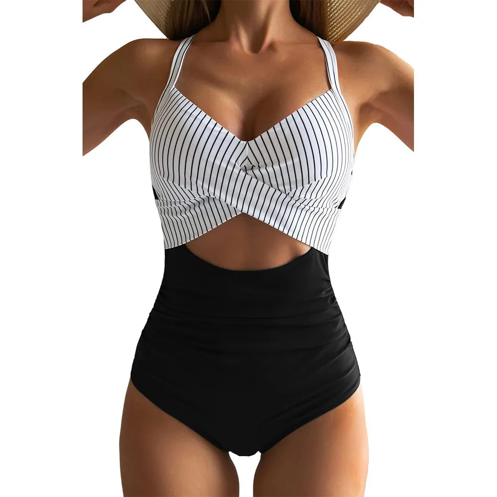 Women's One Piece Swimsuits Tummy Control Cutout High Waisted Bathing Suit Wrap Tie Back 1 Piece Swimsuit