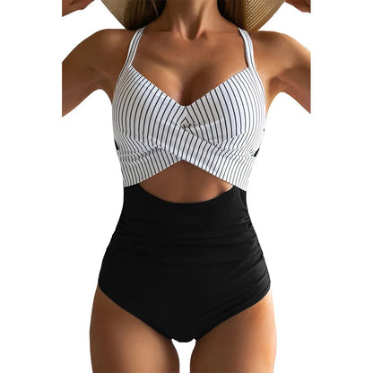 Women's One Piece Swimsuits Tummy Control Cutout High Waisted Bathing Suit Wrap Tie Back 1 Piece Swimsuit