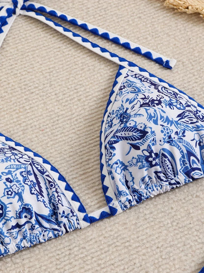 Women's 2pcs Swimsuit Set, Spring/Summer Ethnic-style Bikini with Crushed Floral Pattern