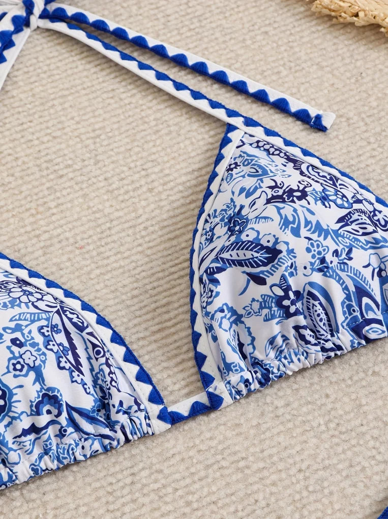 Women's 2pcs Swimsuit Set, Spring/Summer Ethnic-style Bikini with Crushed Floral Pattern