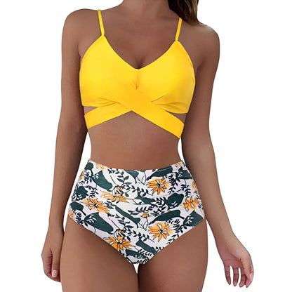 Women's High Waisted Bikini Sets Sporty Two Piece Swimsuits Color Block Cheeky High Cut Bathing Suits