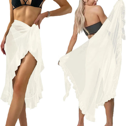 Summer Long&Short Ruffle Sarong Coverups for Women Bathing Suit Wrap Swimsuit Skirt Beach Bikini Cover Up Swimwear