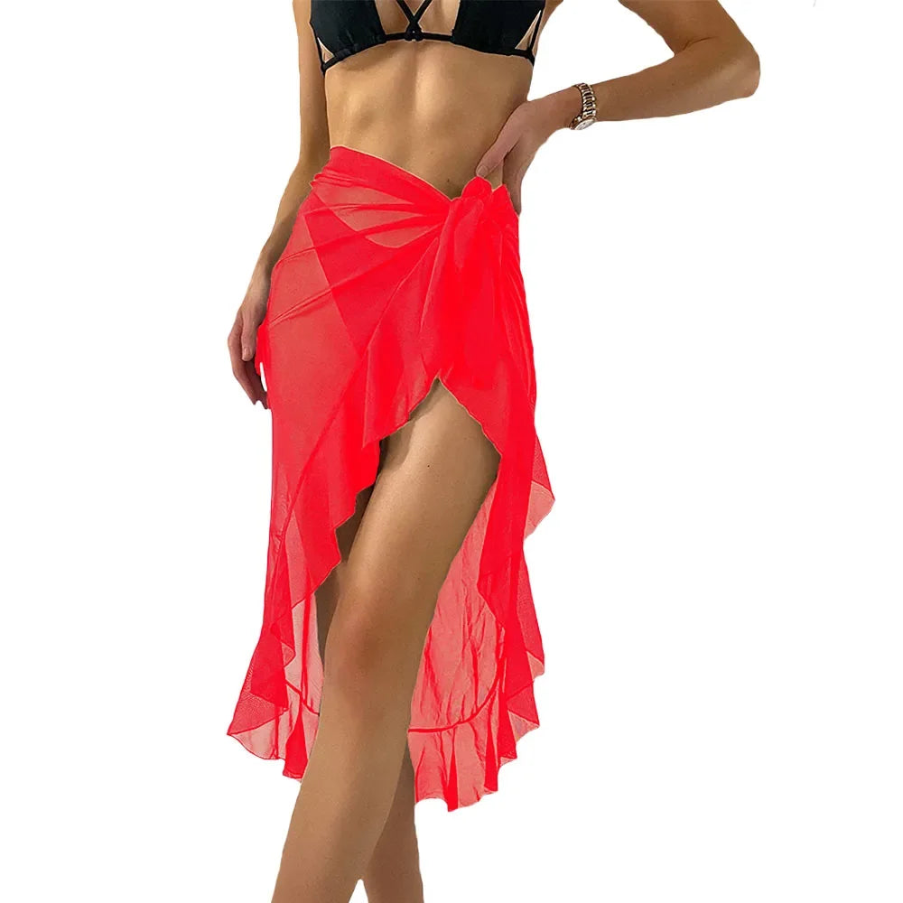 Summer Long&Short Ruffle Sarong Coverups for Women Bathing Suit Wrap Swimsuit Skirt Beach Bikini Cover Up Swimwear
