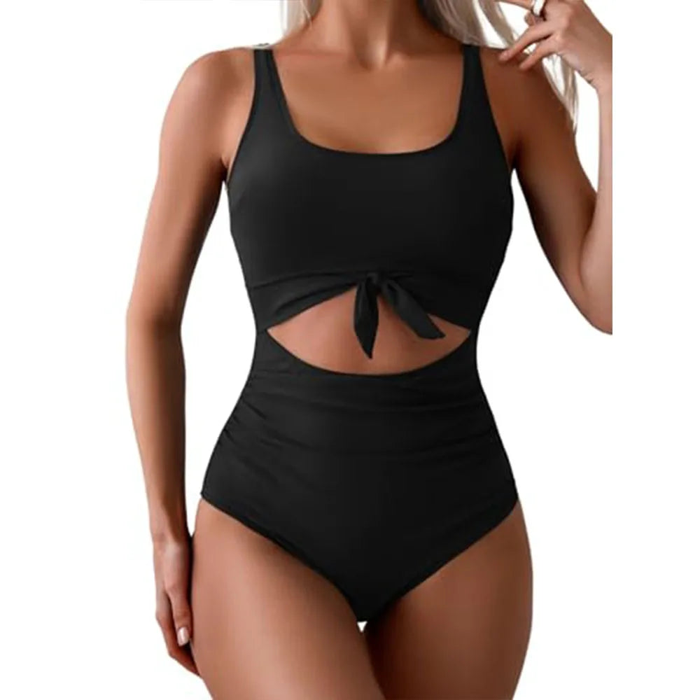 Women's One Piece Swimsuits Tummy Control Cutout High Waisted Bathing Suit Wrap Tie Back 1 Piece Swimsuit