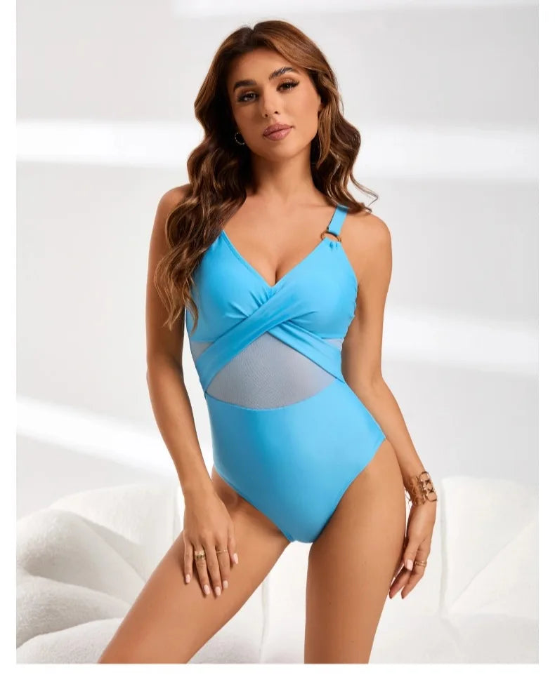 Womens One Piece Swimsuits Tummy Control Bathing Suits Mesh Swim Suits Full Coverage Swim Suit for Women