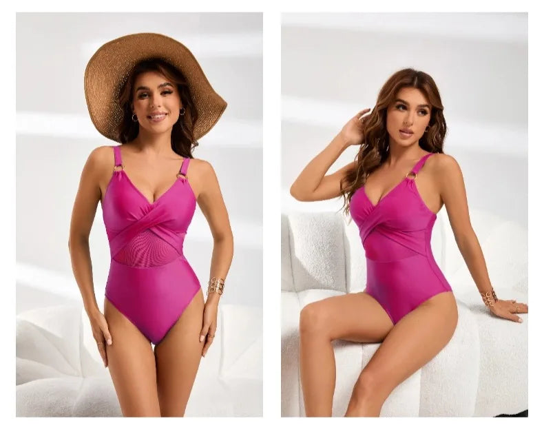 Womens One Piece Swimsuits Tummy Control Bathing Suits Mesh Swim Suits Full Coverage Swim Suit for Women