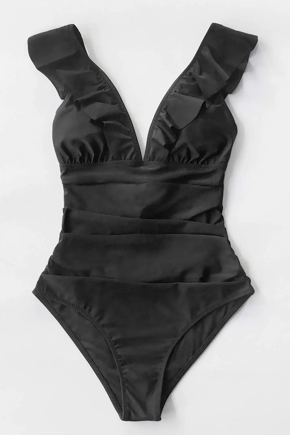 One Piece Swimsuit Women Ruffled Bathing Suits V Neck Lace Up Tummy Control Swim Suit