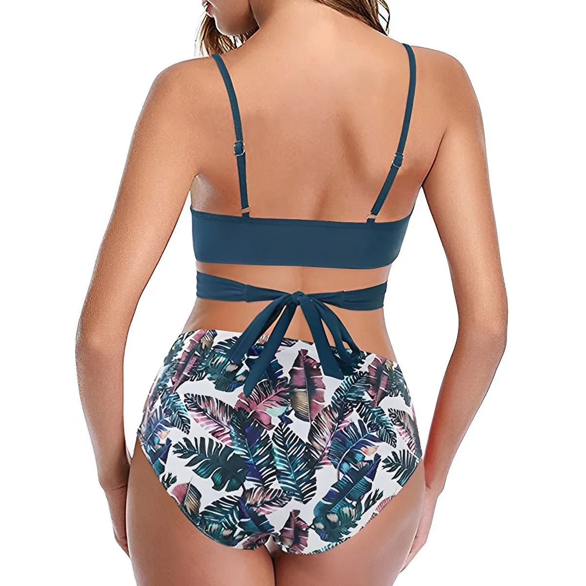 Women's High Waisted Bikini Sets Sporty Two Piece Swimsuits Color Block Cheeky High Cut Bathing Suits