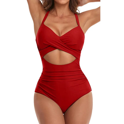 Women's One Piece Swimsuits Tummy Control Cutout High Waisted Bathing Suit Wrap Tie Back 1 Piece Swimsuit