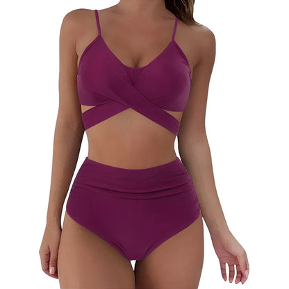 Women's High Waisted Bikini Sets Sporty Two Piece Swimsuits Color Block Cheeky High Cut Bathing Suits