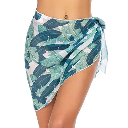 Summer Bikini Wrap Sheer Coverups Set Women Print Short Sarongs Swimsuit  Beach Short Skirt Chiffon Scarf Cover Ups for Swimwear