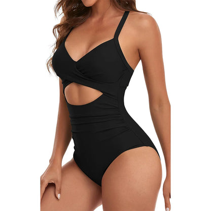 Women's One Piece Swimsuits Tummy Control Cutout High Waisted Bathing Suit Wrap Tie Back 1 Piece Swimsuit