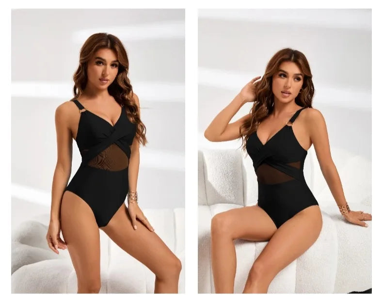 Womens One Piece Swimsuits Tummy Control Bathing Suits Mesh Swim Suits Full Coverage Swim Suit for Women