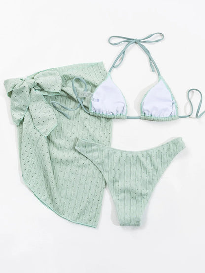Women's Two Piece Swimsuit Bathing Suit Solid Color Drawstring Side Halter Neck Tankini Set