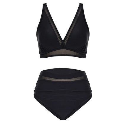 Women Mesh High Waisted Bikini Set Sexy V Neck Tummy Control Swimsuit Bathing Suit