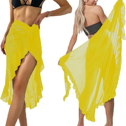Summer Long&Short Ruffle Sarong Coverups for Women Bathing Suit Wrap Swimsuit Skirt Beach Bikini Cover Up Swimwear