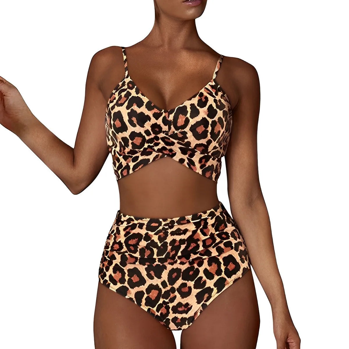 Women's High Waisted Bikini Sets Sporty Two Piece Swimsuits Color Block Cheeky High Cut Bathing Suits