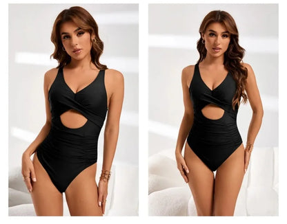 Women's One Piece Swimsuits Tummy Control Cutout High Waisted Bathing Suit Wrap Tie Back 1 Piece Swimsuit