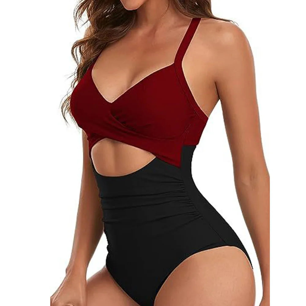 Women's One Piece Swimsuits Tummy Control Cutout High Waisted Bathing Suit Wrap Tie Back 1 Piece Swimsuit