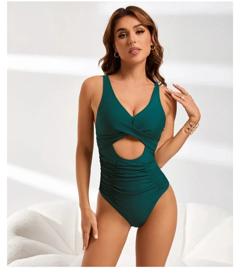 Women's One Piece Swimsuits Tummy Control Cutout High Waisted Bathing Suit Wrap Tie Back 1 Piece Swimsuit