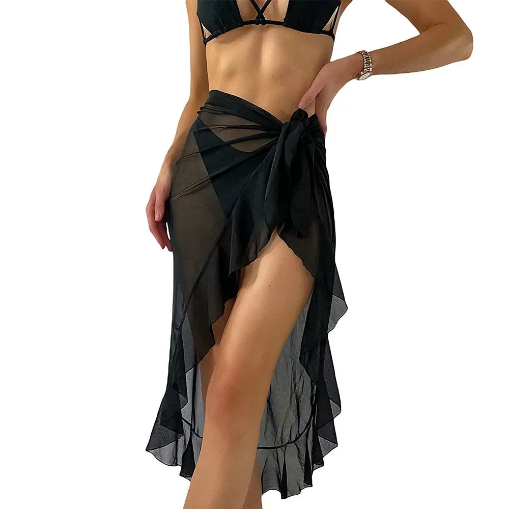 Summer Long&Short Ruffle Sarong Coverups for Women Bathing Suit Wrap Swimsuit Skirt Beach Bikini Cover Up Swimwear