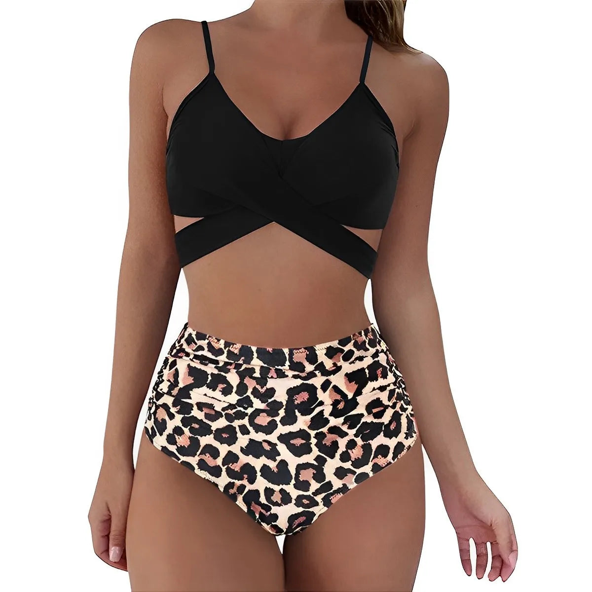 Women's High Waisted Bikini Sets Sporty Two Piece Swimsuits Color Block Cheeky High Cut Bathing Suits