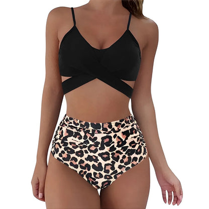 Women's High Waisted Bikini Sets Sporty Two Piece Swimsuits Color Block Cheeky High Cut Bathing Suits