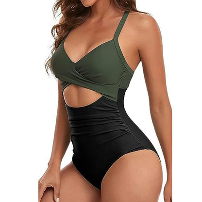 Women's One Piece Swimsuits Tummy Control Cutout High Waisted Bathing Suit Wrap Tie Back 1 Piece Swimsuit