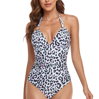 Women's One Piece Swimsuits Tummy Control Bathing Suits V Neck Halter Push Up Ruched Slimming Swimwear