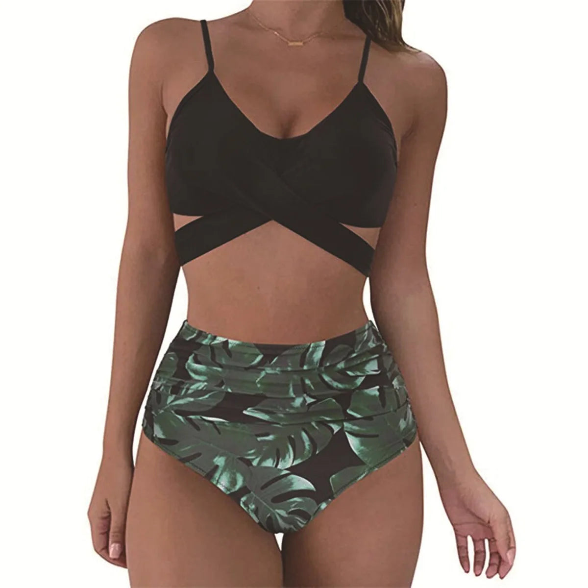 Women's High Waisted Bikini Sets Sporty Two Piece Swimsuits Color Block Cheeky High Cut Bathing Suits