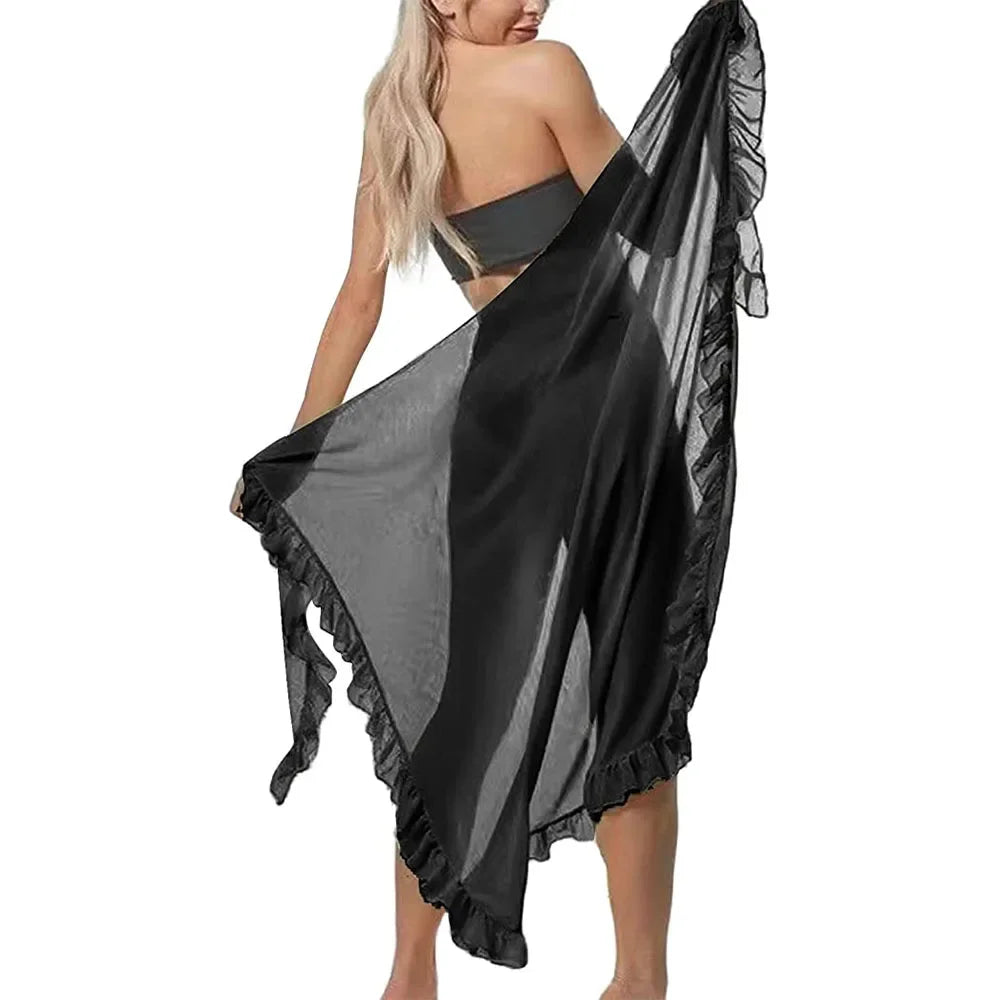 Summer Long&Short Ruffle Sarong Coverups for Women Bathing Suit Wrap Swimsuit Skirt Beach Bikini Cover Up Swimwear