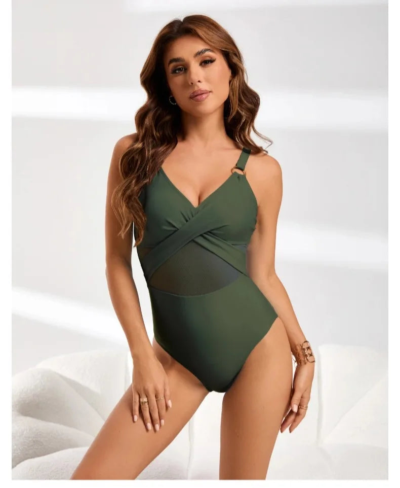 Womens One Piece Swimsuits Tummy Control Bathing Suits Mesh Swim Suits Full Coverage Swim Suit for Women