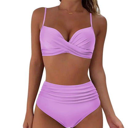 Women's High Waisted Bikini Sets Two Piece Swimsuit Tummy Control Bathing Suit V Neck Swimwear 2025 Swim Suit