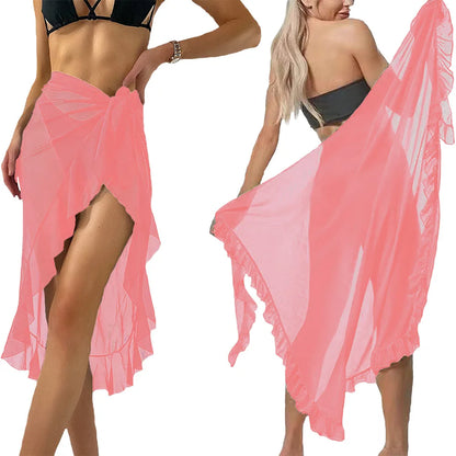 Summer Long&Short Ruffle Sarong Coverups for Women Bathing Suit Wrap Swimsuit Skirt Beach Bikini Cover Up Swimwear