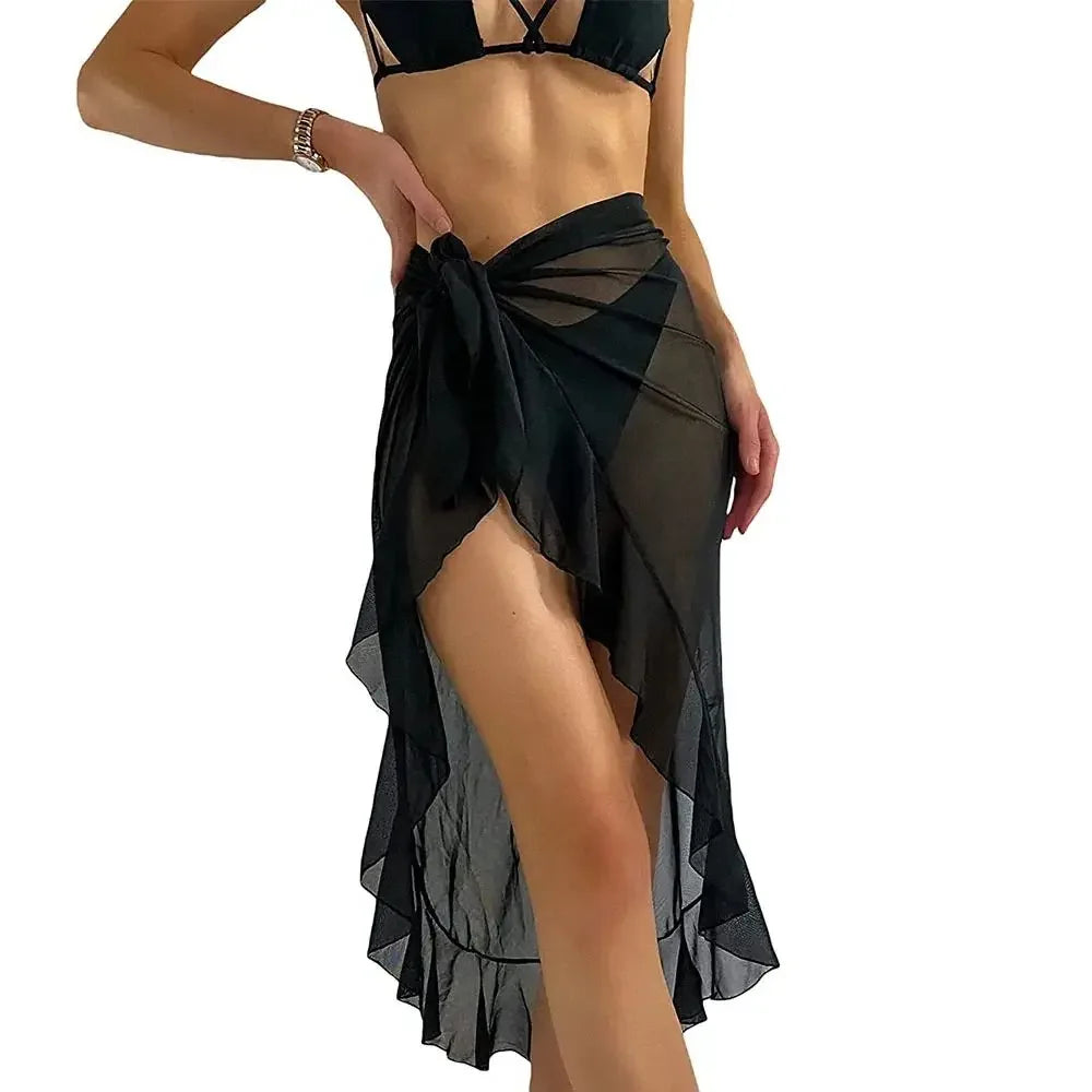 Summer Long&Short Ruffle Sarong Coverups for Women Bathing Suit Wrap Swimsuit Skirt Beach Bikini Cover Up Swimwear