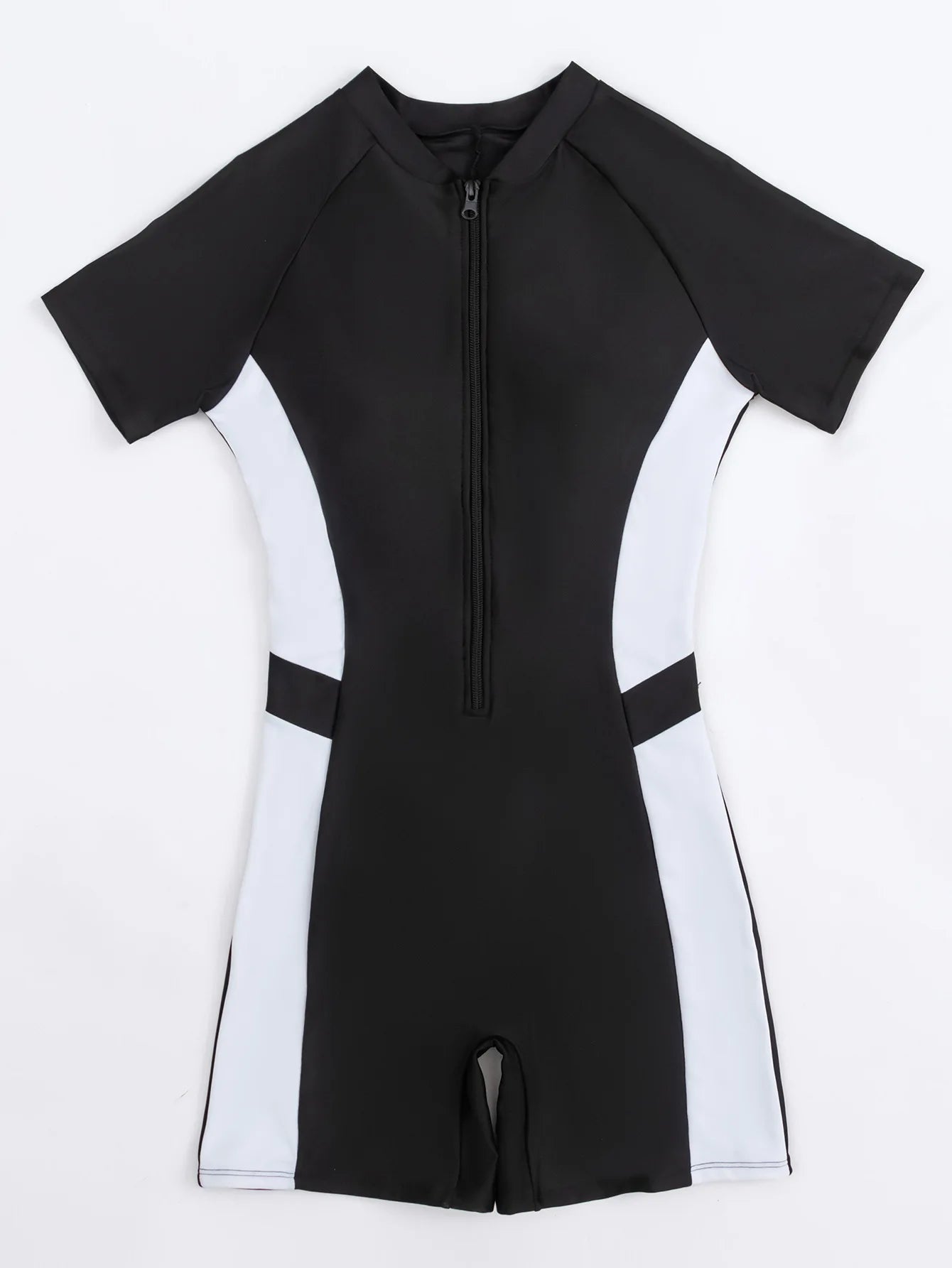Women Rash Guard Short Sleeve Shirts Boyleg One Piece Swimsuit Surfing Bathing Suit UPF 50 Front Zip Surf Wetsuit