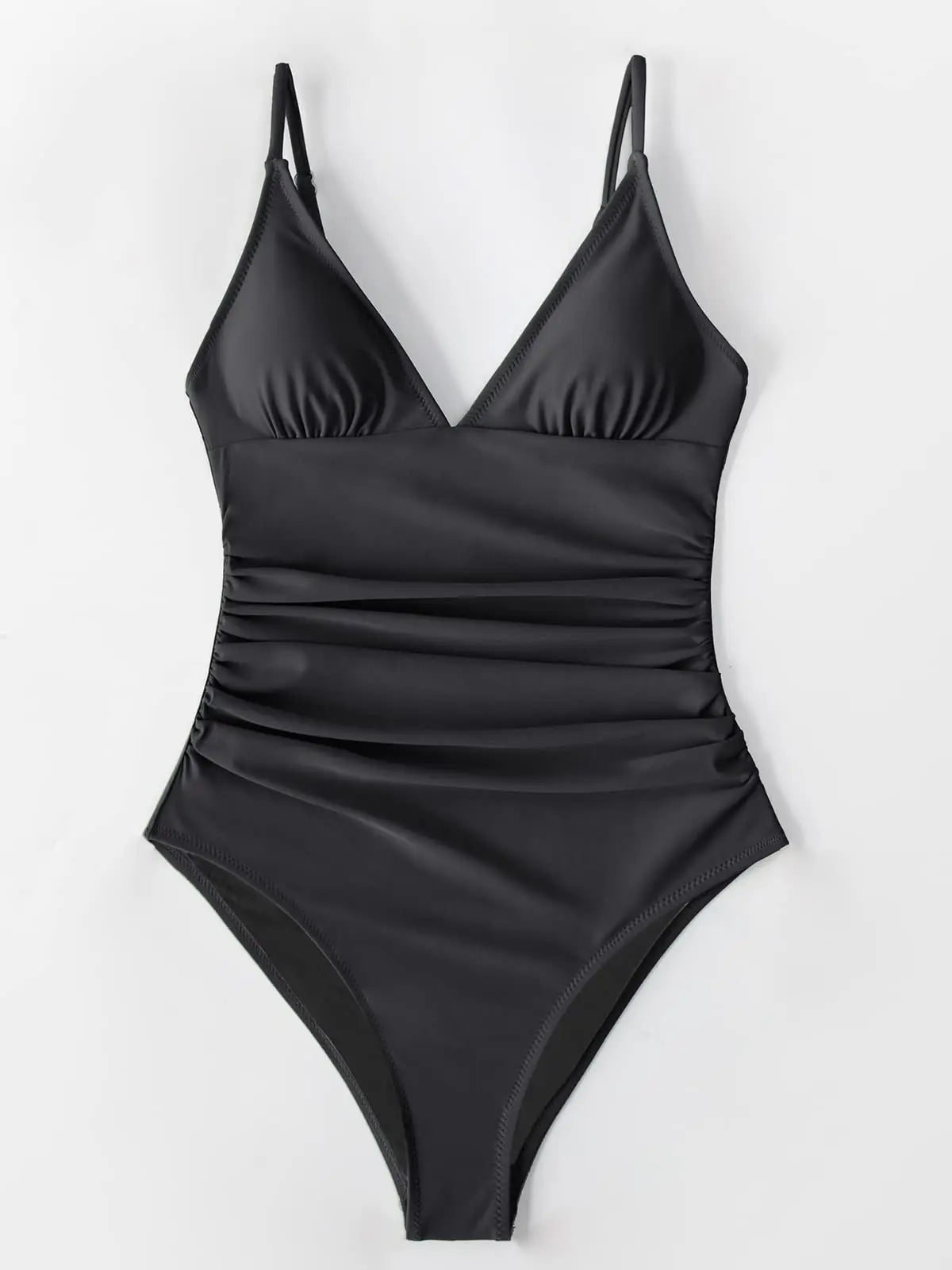 Women's One Piece Swimsuit Tummy Control V Neck Ruched Push Up Padded Bathing Suits Summer Beach Swiwear