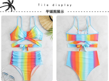Women's High Waisted Bikini Sets Sporty Two Piece Swimsuits Color Block Cheeky High Cut Bathing Suits