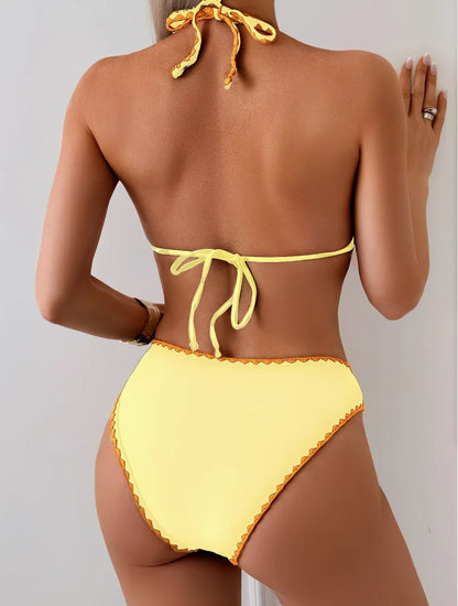 Women's 2pcs Swimsuit Set, Spring/Summer New Floral Print Bud Beach Vacation Swim Bikini Set