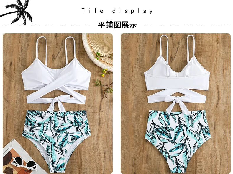 Women's High Waisted Bikini Sets Sporty Two Piece Swimsuits Color Block Cheeky High Cut Bathing Suits