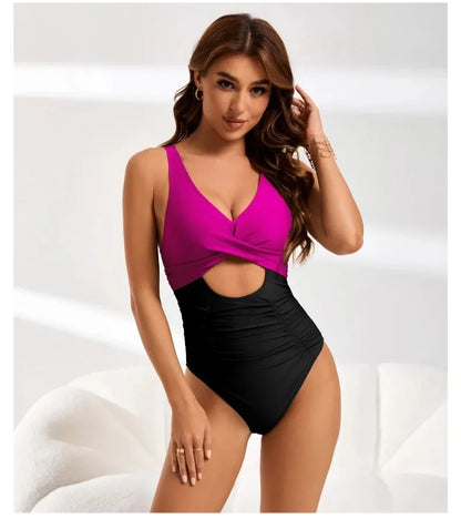 Women's One Piece Swimsuits Tummy Control Cutout High Waisted Bathing Suit Wrap Tie Back 1 Piece Swimsuit