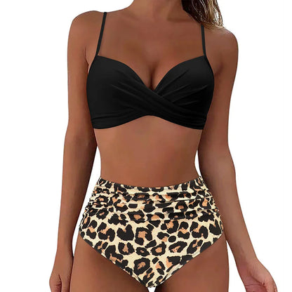 Women's High Waisted Bikini Sets Two Piece Swimsuit Tummy Control Bathing Suit V Neck Swimwear 2025 Swim Suit